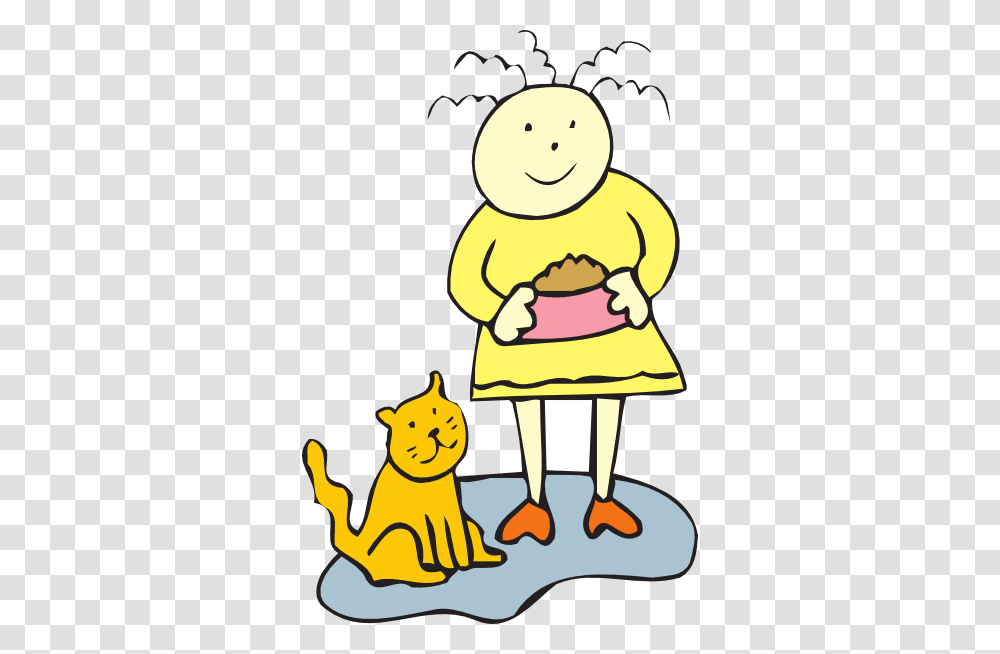 Girl Feeding Her Cat Clip Art, Food Transparent Png
