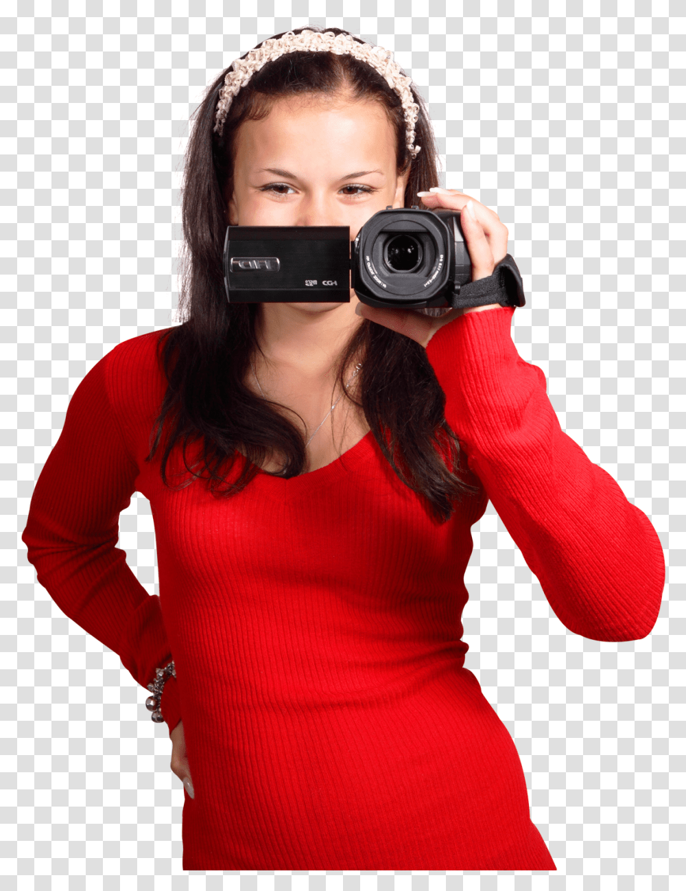 Girl Filming With Digital Camcorder Image Video Camera With Girls, Person, Long Sleeve, Electronics Transparent Png