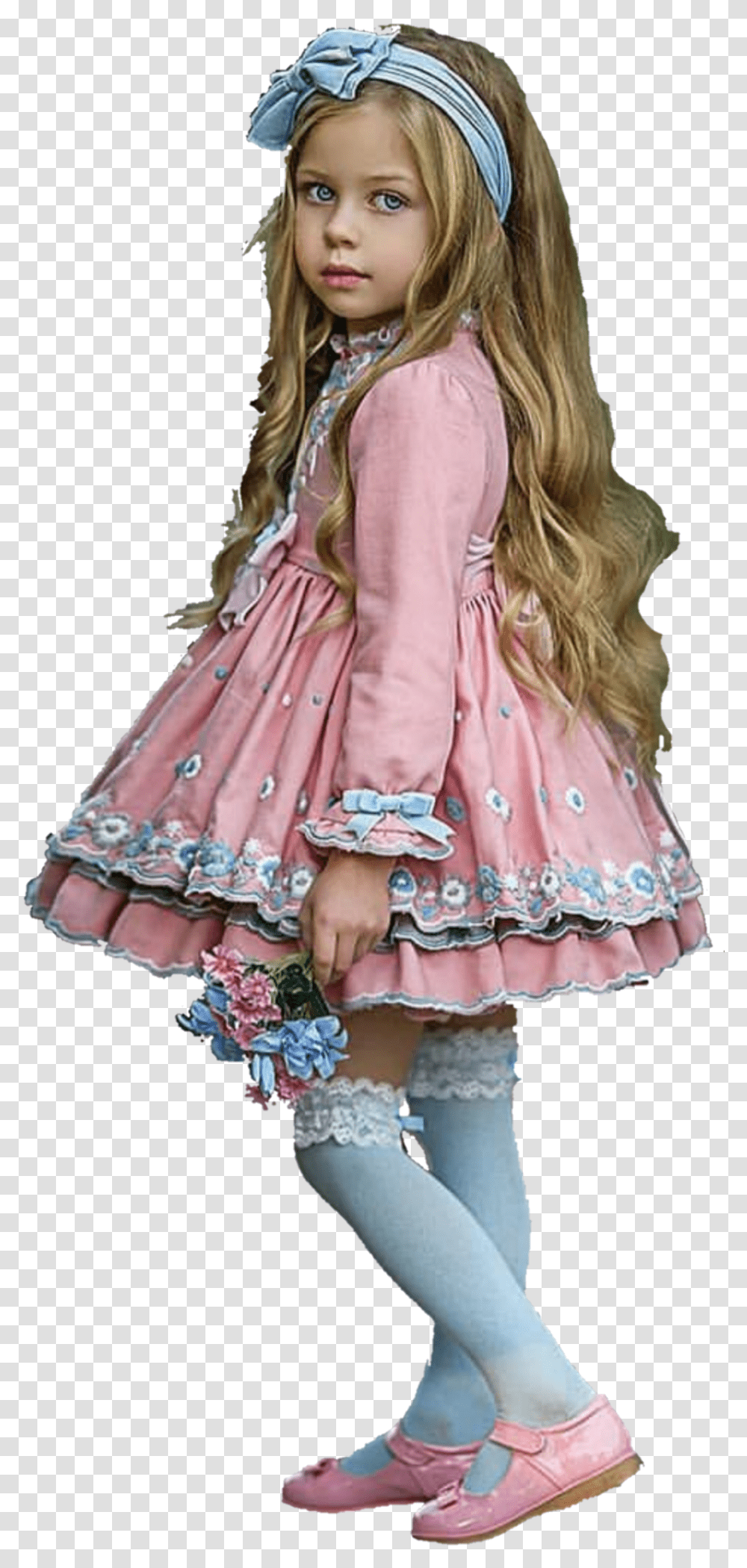 Girl Flowers Pink Cute Young Child Kid Standing Girl, Costume, Doll, Toy, Person Transparent Png