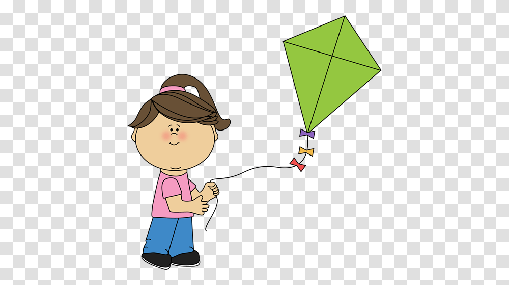 Girl Flying A Kite Spring Summer Printables Clip, Toy Transparent Png