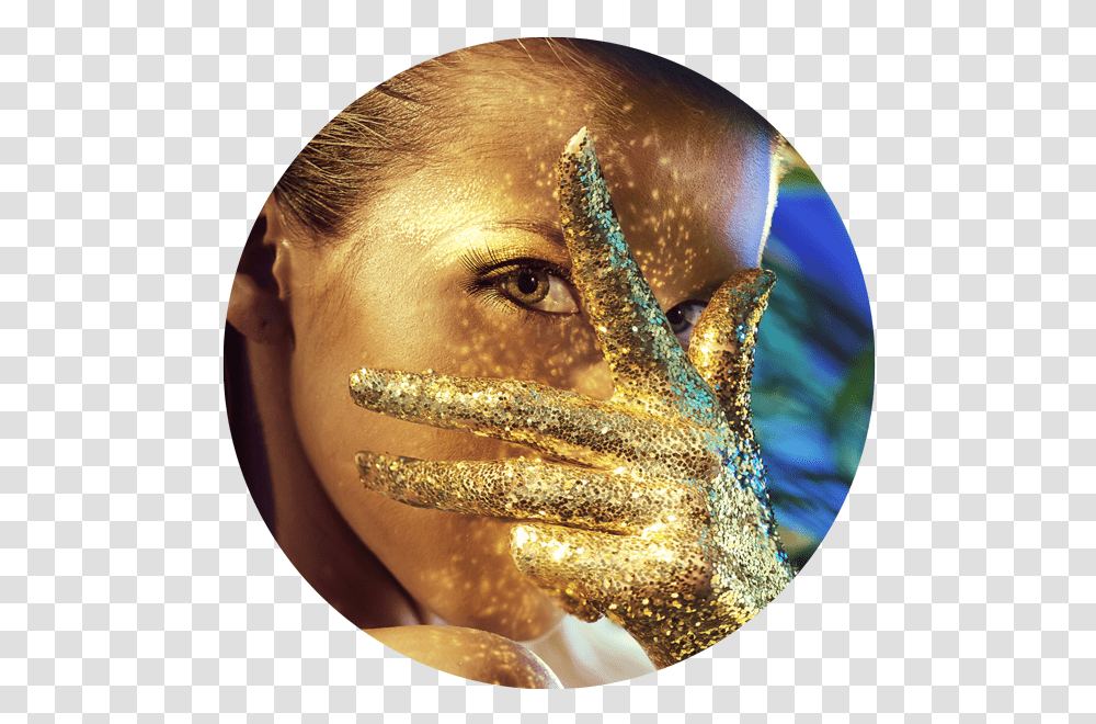 Girl Goldglitter Circle 600px Colecao Po Acrilico Tones, Face, Person, Light, Crowd Transparent Png