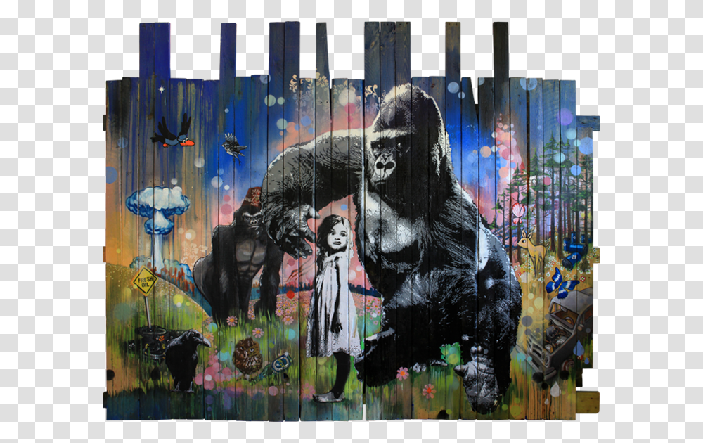 Girl Gorilla Reclaimed Wood Stencil Art Pipsqueak Was Pipsqueak Was Here, Shop, Window Display, Person, Painting Transparent Png