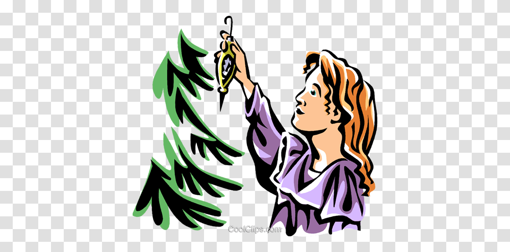 Girl Hanging A Christmas Ornament Royalty Free Vector Clip For Women, Tree, Plant, Tiger, Wildlife Transparent Png