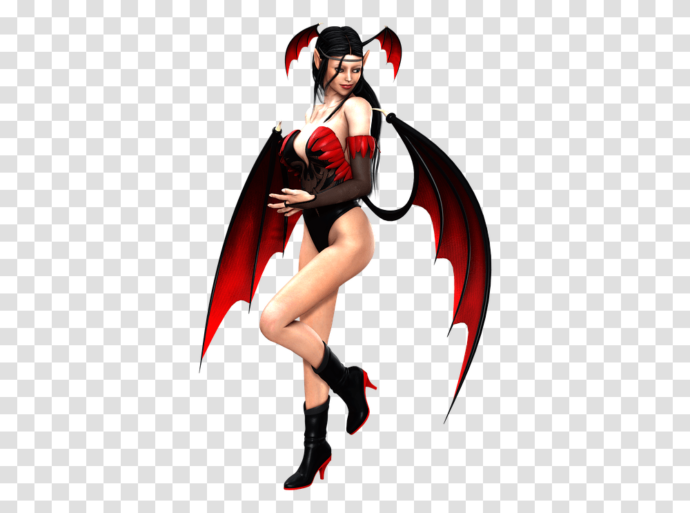 Girl Hell Sexy Wings Pose Fairy Devil 3d Devil, Costume, Apparel, Person Transparent Png