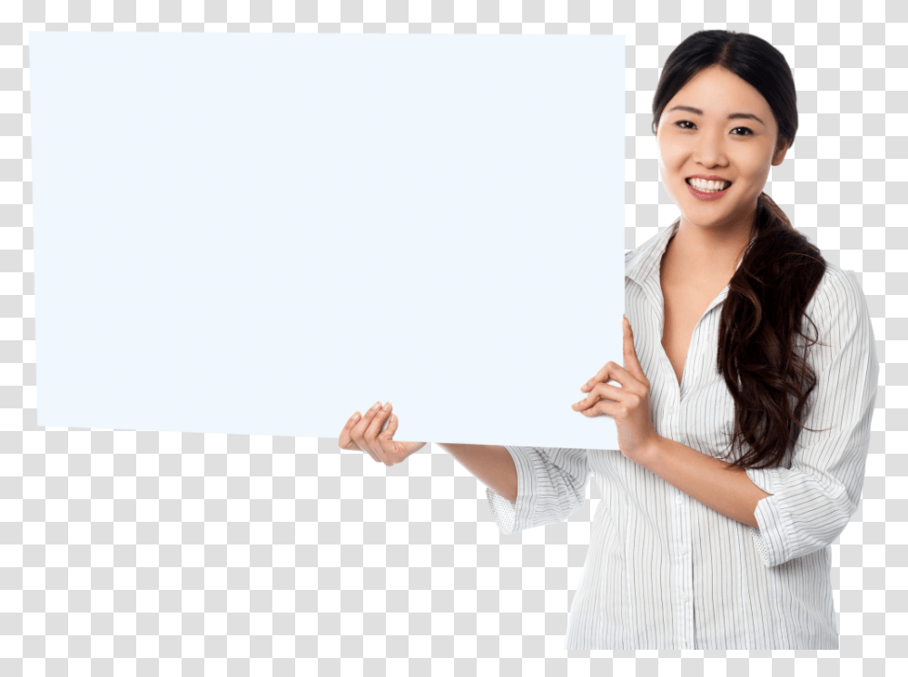Girl Holding Banner Image Girl Holding Banner, Person, Female, White Board, Woman Transparent Png