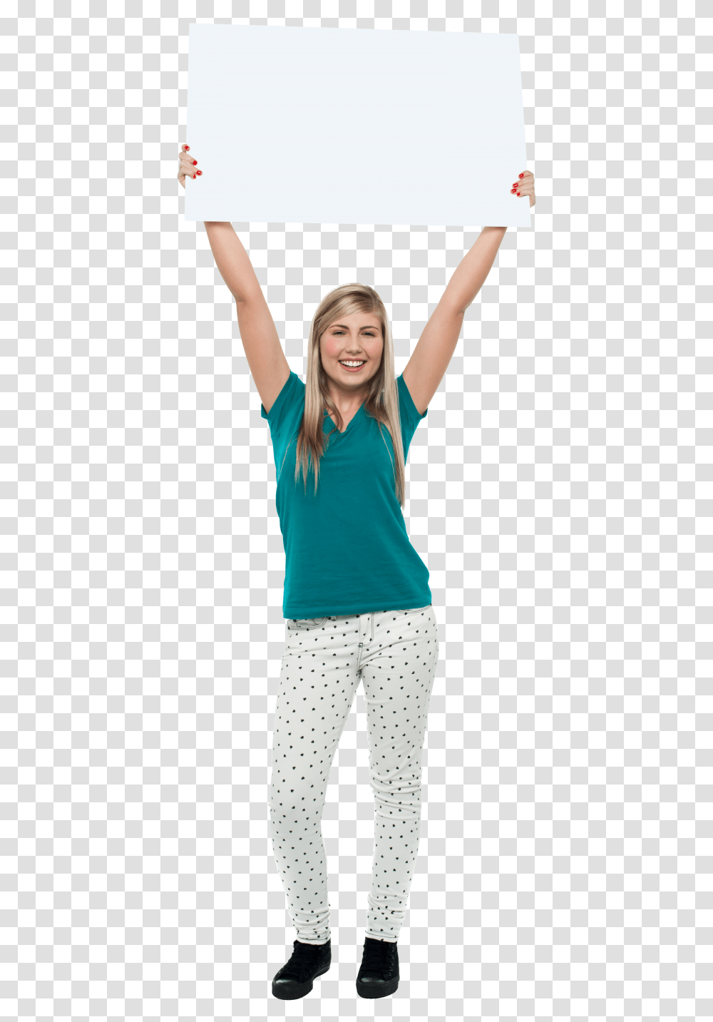 Girl Holding Banner Image Woman Holding Sign Above Head, Apparel, Person, Human Transparent Png