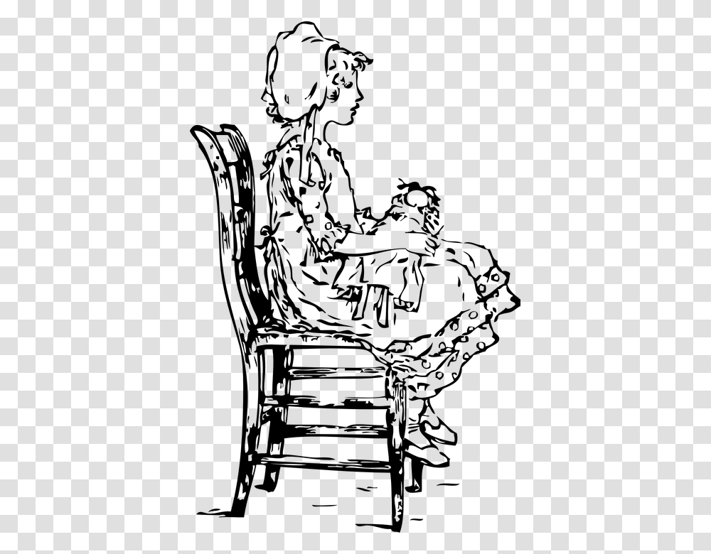 Girl Holding Child Baby Sitting Chair Girl And A Chair Clip Art, Gray, World Of Warcraft Transparent Png