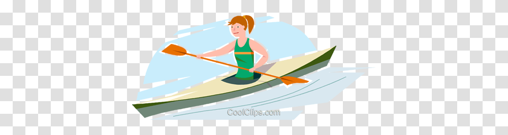 Girl In A Kayak Royalty Free Vector Clip Art Illustration, Canoe, Rowboat, Vehicle, Transportation Transparent Png