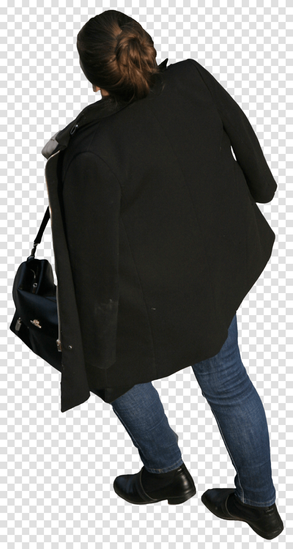Girl In Black From Above Free Cut Out People Trees And Leaves People Walking Top View, Clothing, Bag, Overcoat, Sleeve Transparent Png
