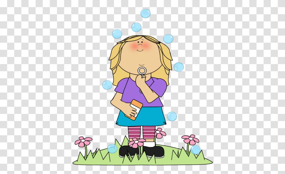 Girl In Flower Patch Blowing Bubbles Clip Art Children Blowing Bubbles Cartoon, Poster, Advertisement, Juggling, Female Transparent Png