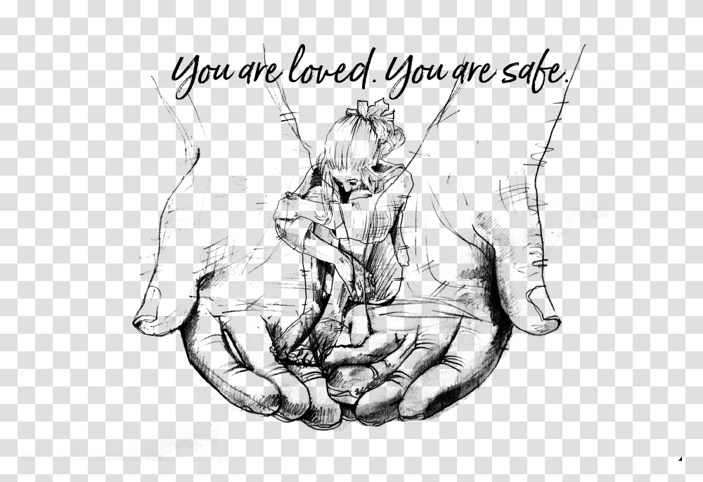 Girl In Hands Revised With Text Line Art Transparent Png