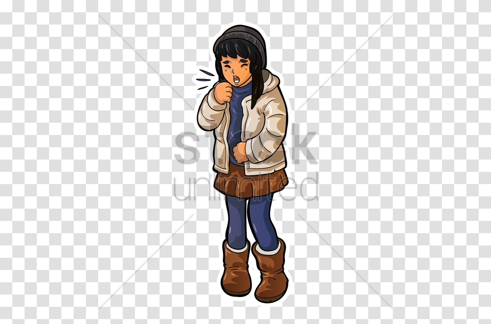 Girl In Winter Wear Coughing Vector Image, Duel, Person, Coat Transparent Png