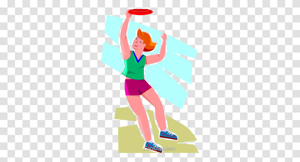 Girl Jumping For A Frisbee Royalty Free Vector Clip Art, Poster, Advertisement, Female, Leisure Activities Transparent Png
