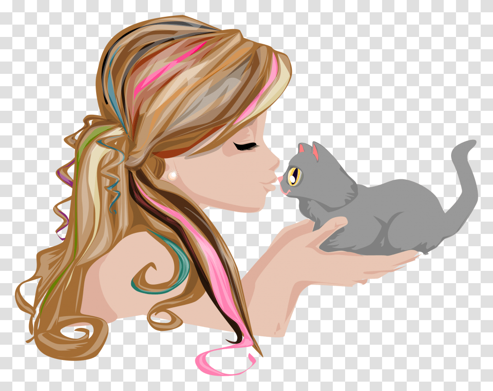 Girl Kissing Kitten Icons, Animal, Bird Transparent Png