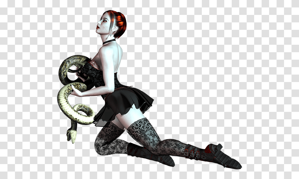 Girl Kneeling Snake Red Hair Dress Pose 3d Snakes Hair, Person, Costume, Leisure Activities Transparent Png