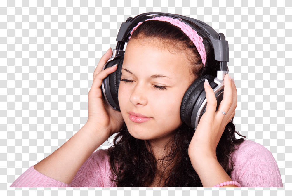 Girl Listening To Music, Headphones, Electronics, Headset, Person Transparent Png