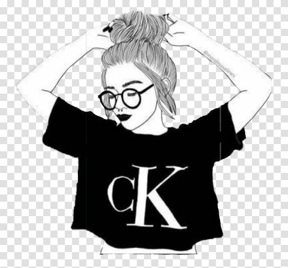 Girl Nerd Cartoon Calvin Klein, Person, Stencil, Face Transparent Png