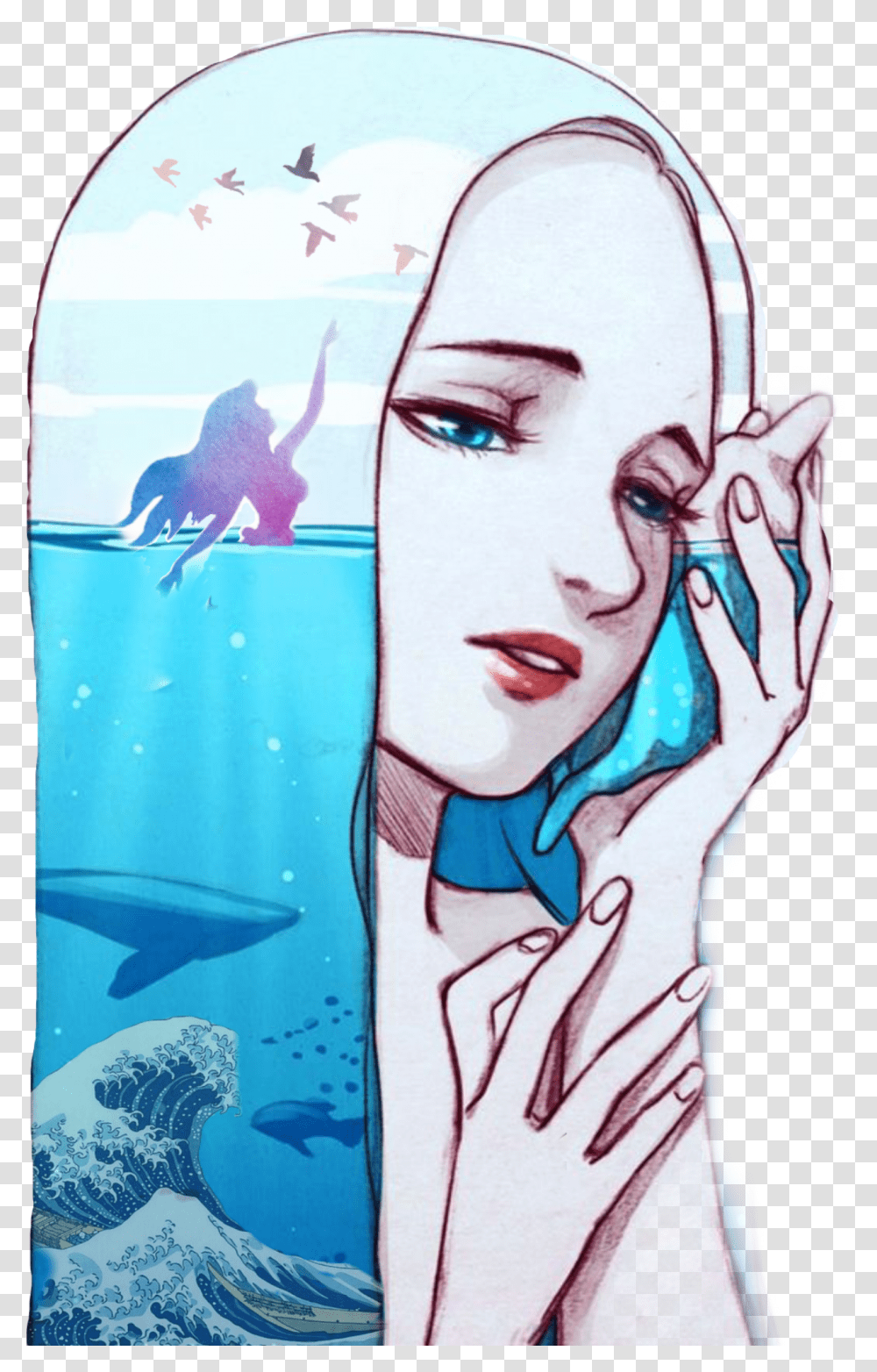 Girl Ocean Waves The Girl Of The Ocean Srcwave, Painting, Person, Human Transparent Png