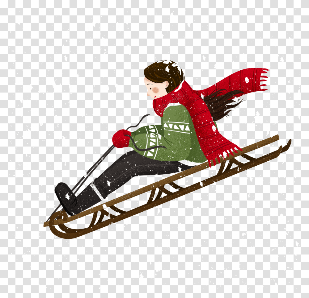 Girl On A Sled Sledding, Person, Human, Bobsled Transparent Png