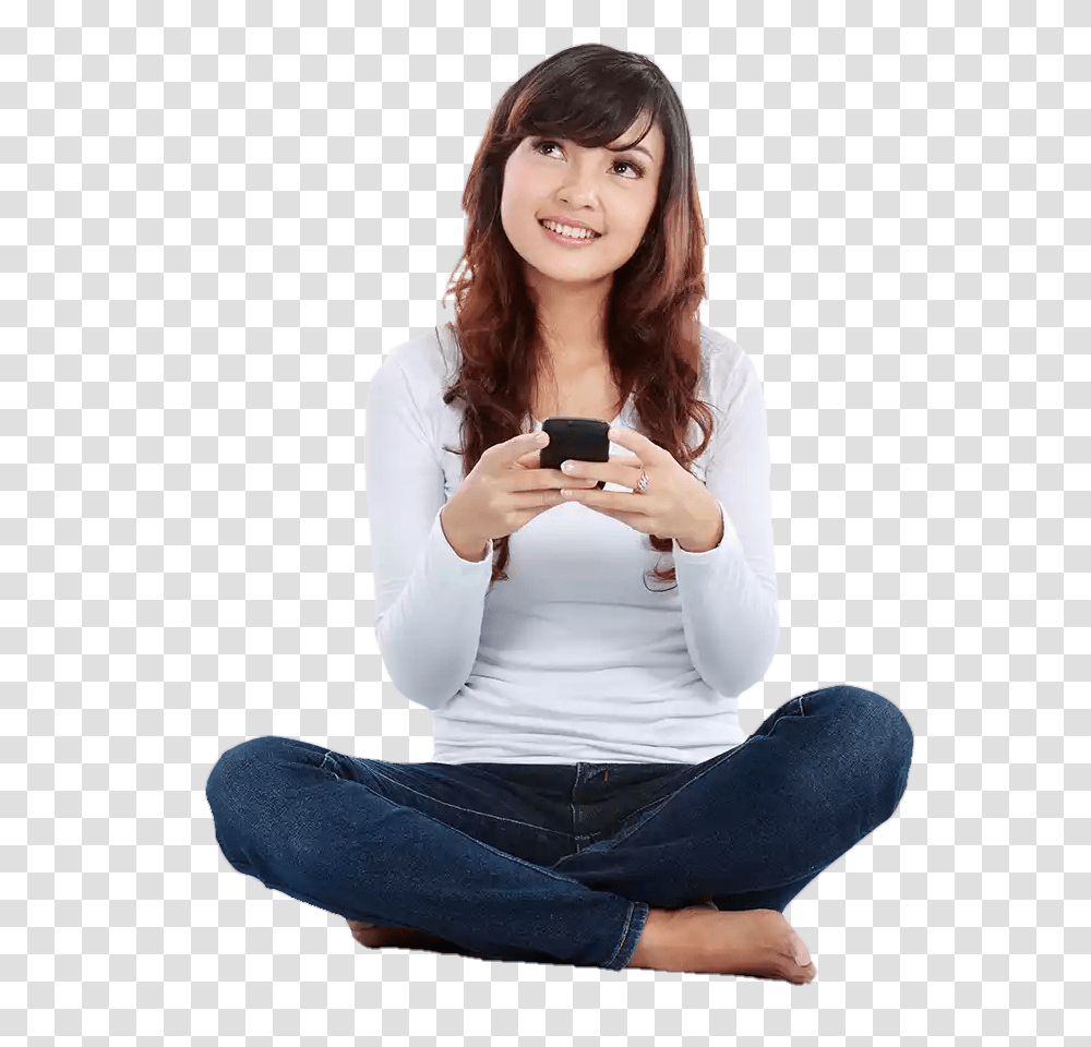 Girl People Sitting Down, Person, Female, Phone, Electronics Transparent Png