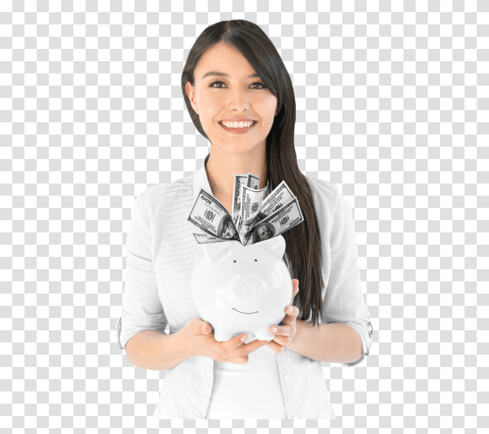 Girl, Person, Human, Piggy Bank, Money Transparent Png