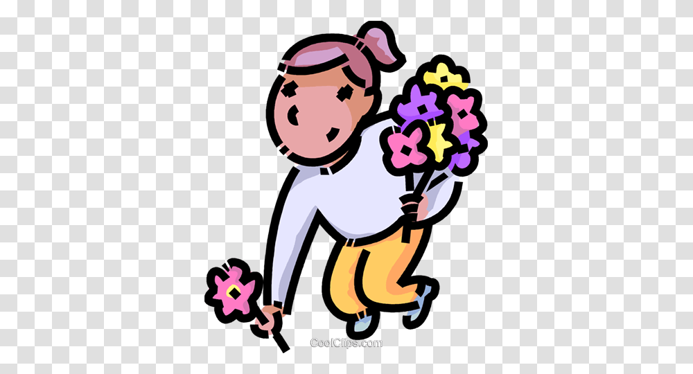 Girl Picking Flowers Royalty Free Vector Clip Art Illustration, Poster, Advertisement, Crowd, Hand Transparent Png