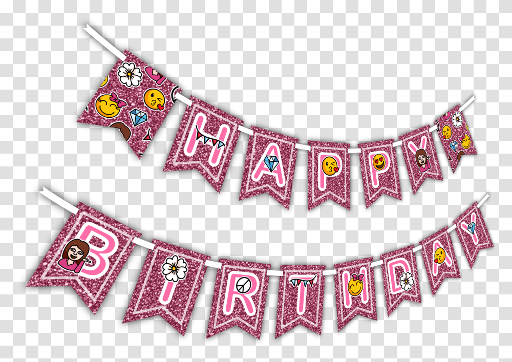 Girl Pink Glitter Emoji Happy Birthday Girl Happy Birthday Banner Transparent Png