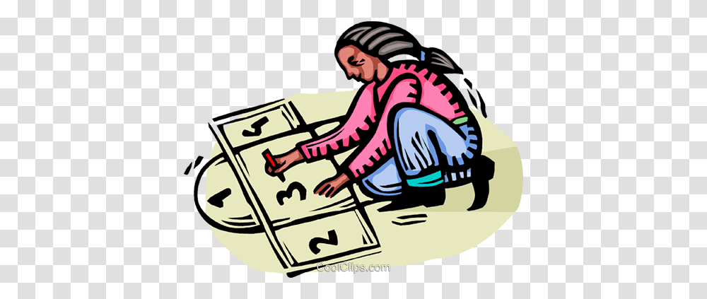 Girl Playing Hopscotch Royalty Free Vector Clip Art Illustration, Person, Human, Kneeling, Poster Transparent Png