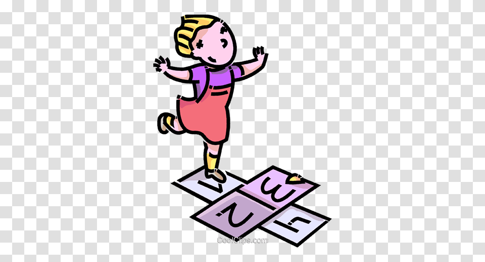 Girl Playing Hopscotch Royalty Free Vector Clip Art Illustration, Poster, Advertisement, Kicking Transparent Png