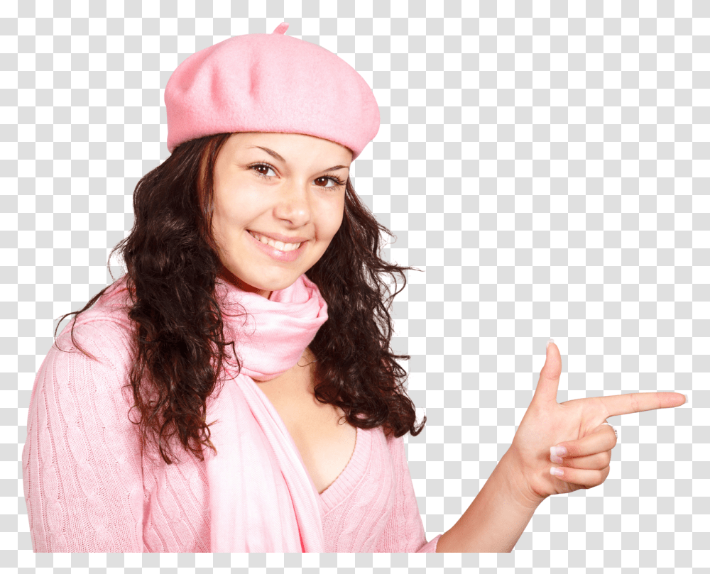 Girl Pointing Finger, Person, Hat, Face Transparent Png