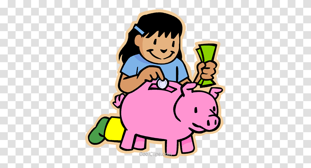 Girl Putting Money In Piggy Bank Royalty Free Vector Clip Art Transparent Png