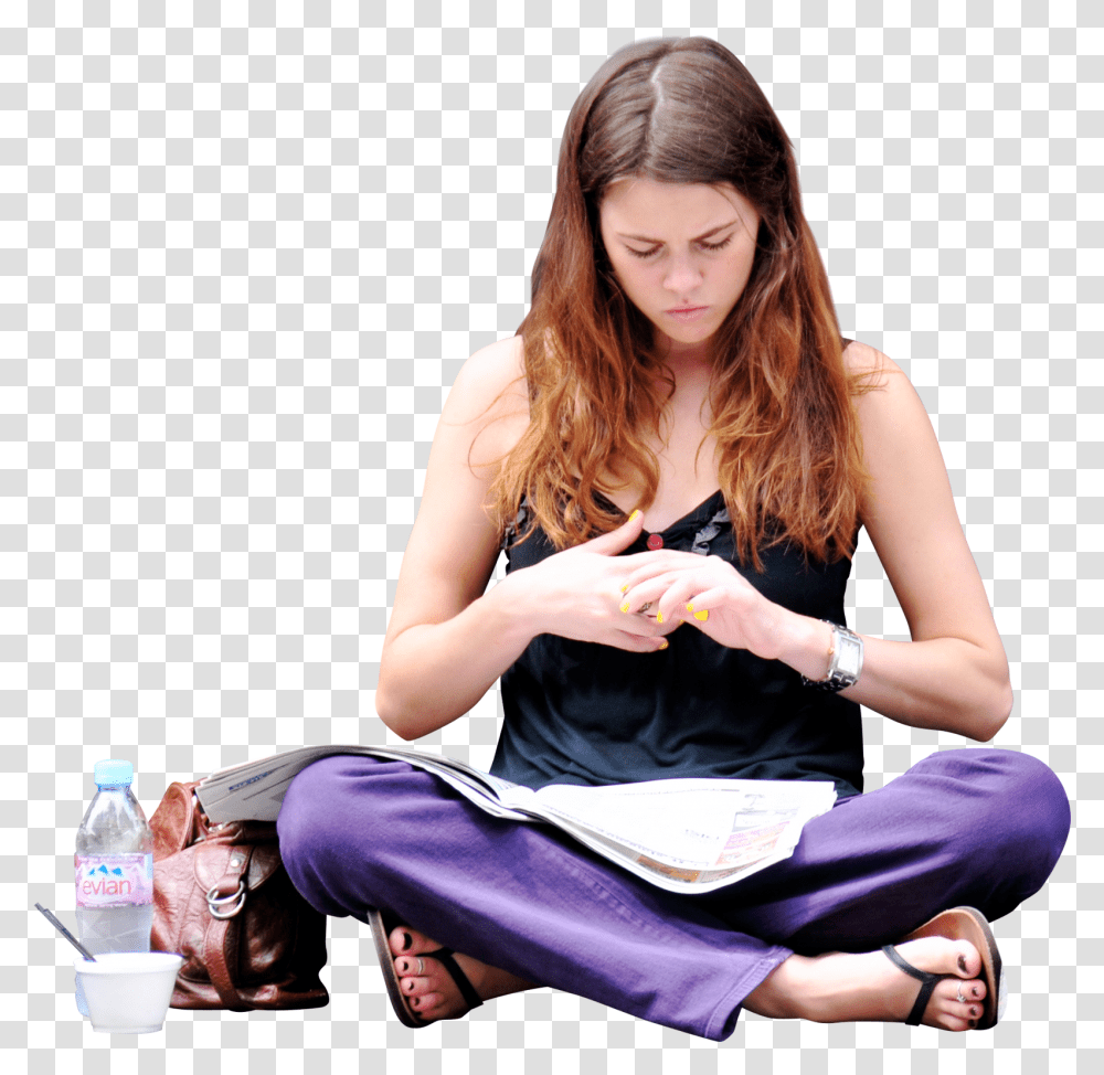 Girl Reading - Architextures People Sitting Ground, Person, Clothing, Bottle, Finger Transparent Png