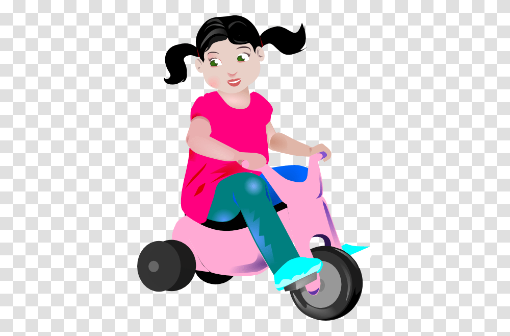 Girl Riding A Pink Tricycle Clip Art, Toy, Person, Transportation, Sitting Transparent Png