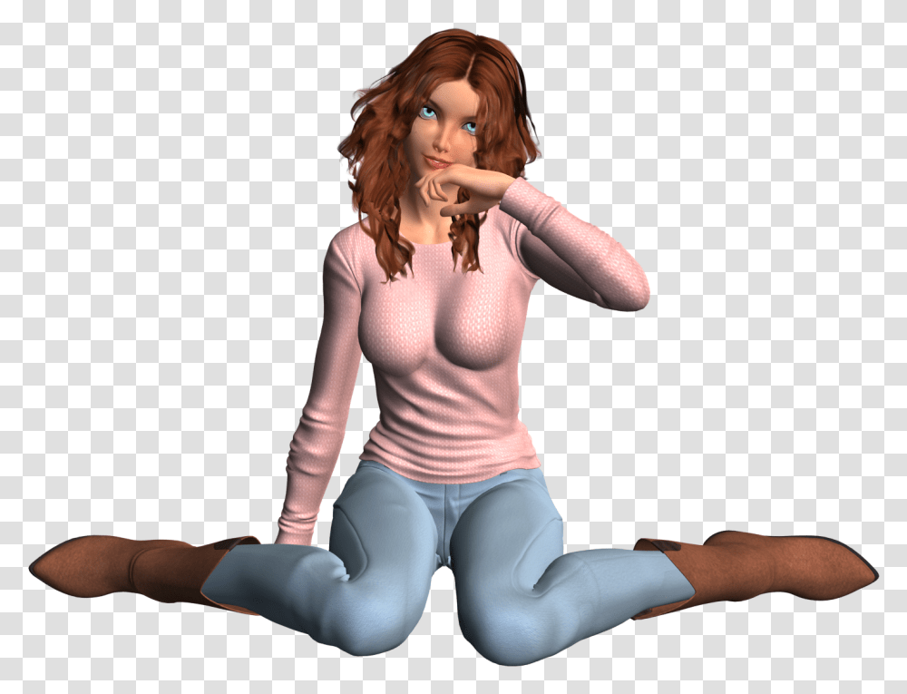 Girl Sitting 3d Render Model Anime Young Woman Woman Crying 3d Model, Person, Human, Sleeve Transparent Png