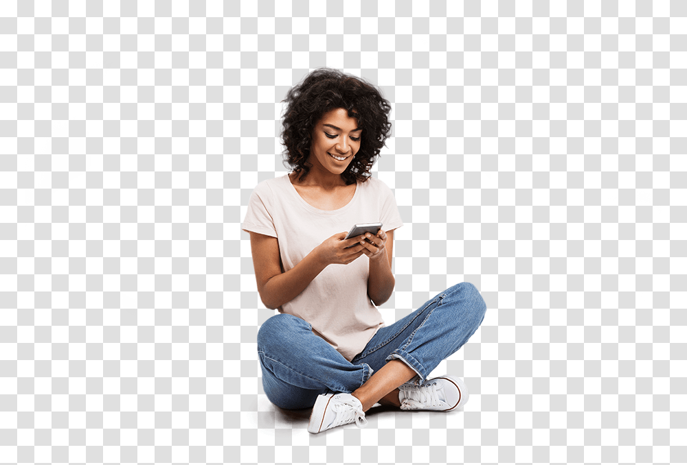 Girl Sitting With Mobile, Person, Human, Shoe, Footwear Transparent Png