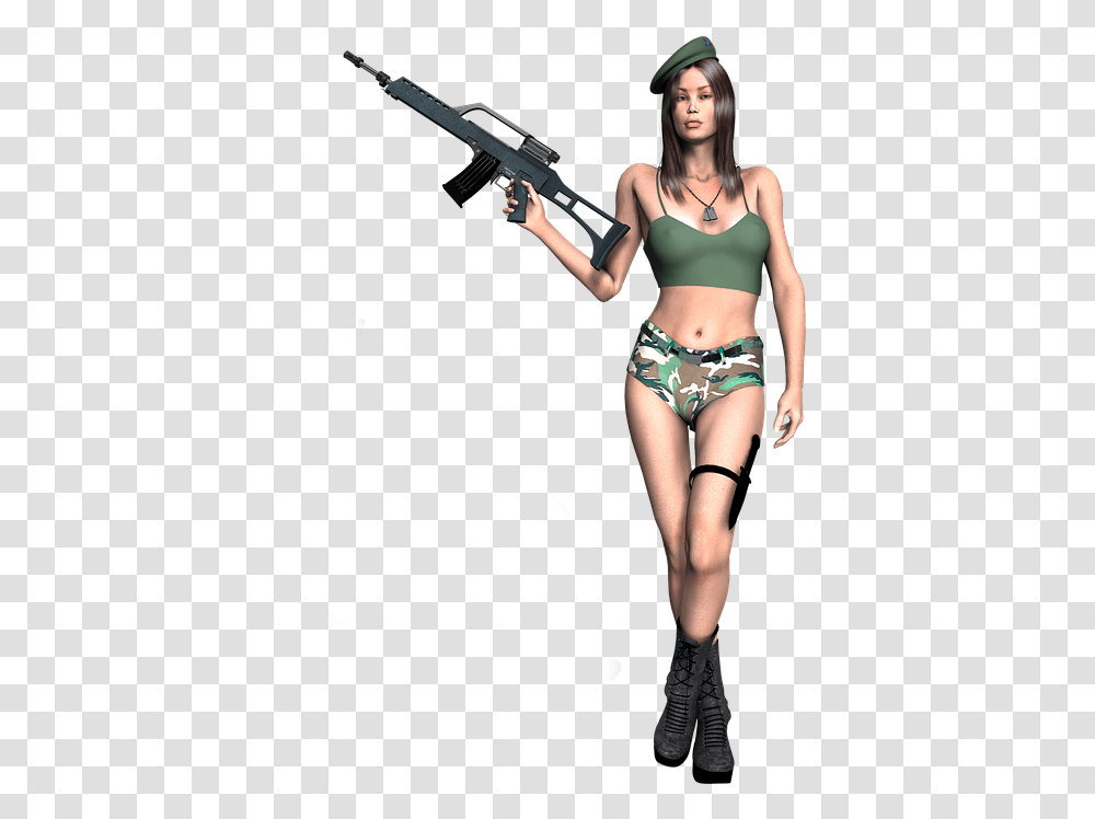 Girl Soldier Gun Knife 3d Render Design Girl Soldier, Person, Female, Dance Pose Transparent Png