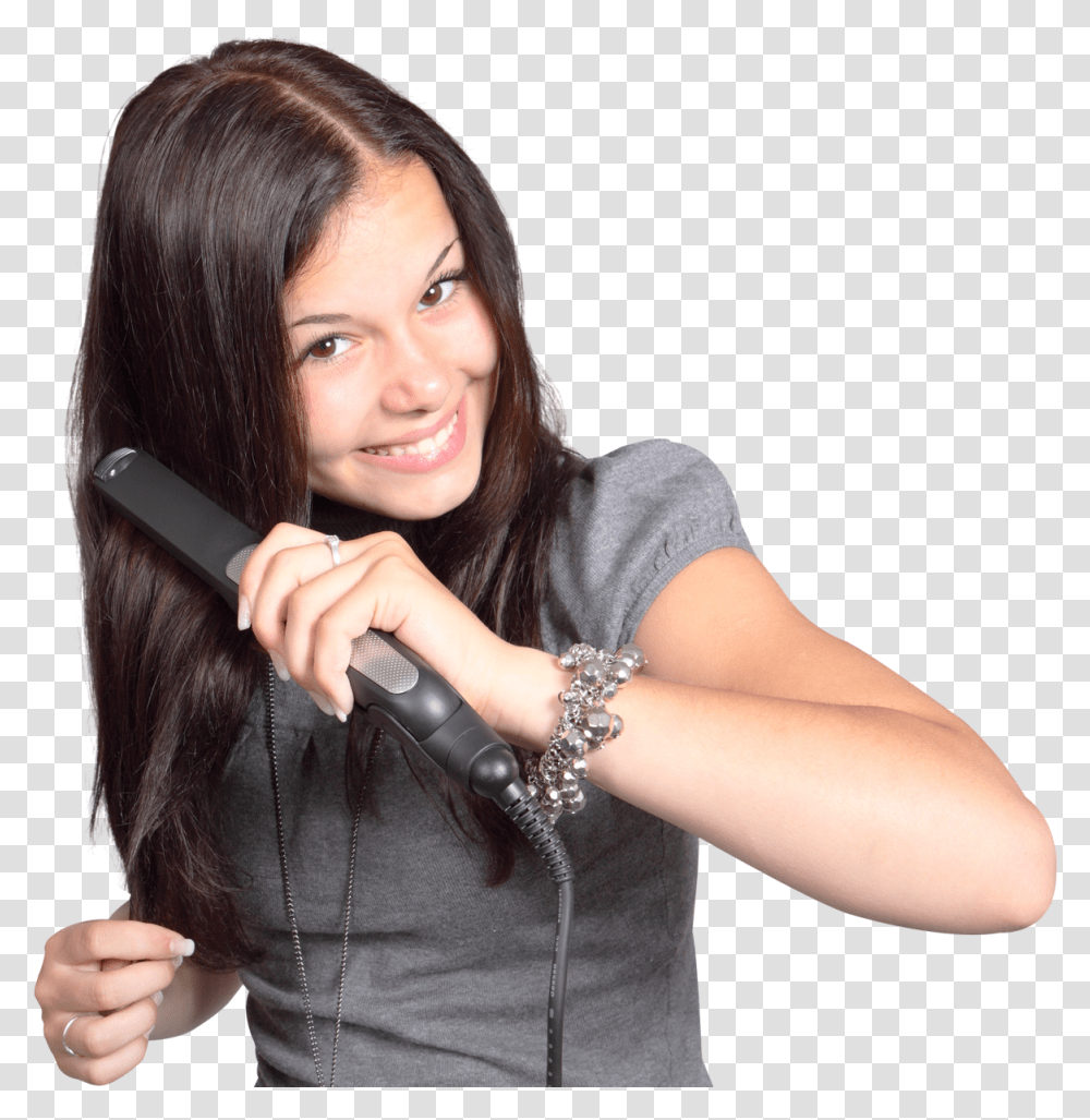 Girl Straightens Her Hair Image Girl Doing Her Hair, Person, Human, Apparel Transparent Png