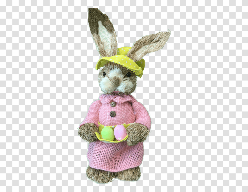 Girl Straw Bunny Pink Dress With Egg In Apron Figurine, Toy, Food, Doll Transparent Png