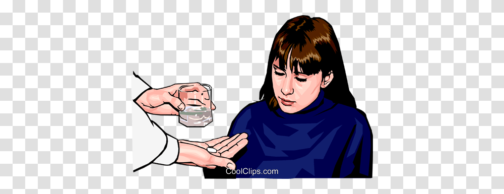 Girl Taking Pill Royalty Free Vector Clip Art Illustration, Person, Human, Hand, First Aid Transparent Png