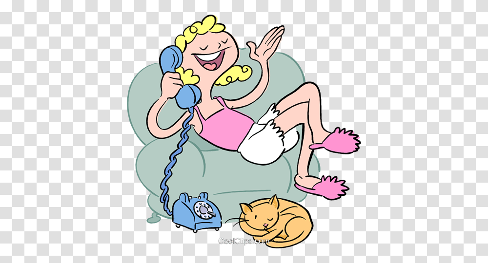 Girl Talking On The Phone Royalty Free Vector Clip Art, Cat, Pet, Mammal, Animal Transparent Png