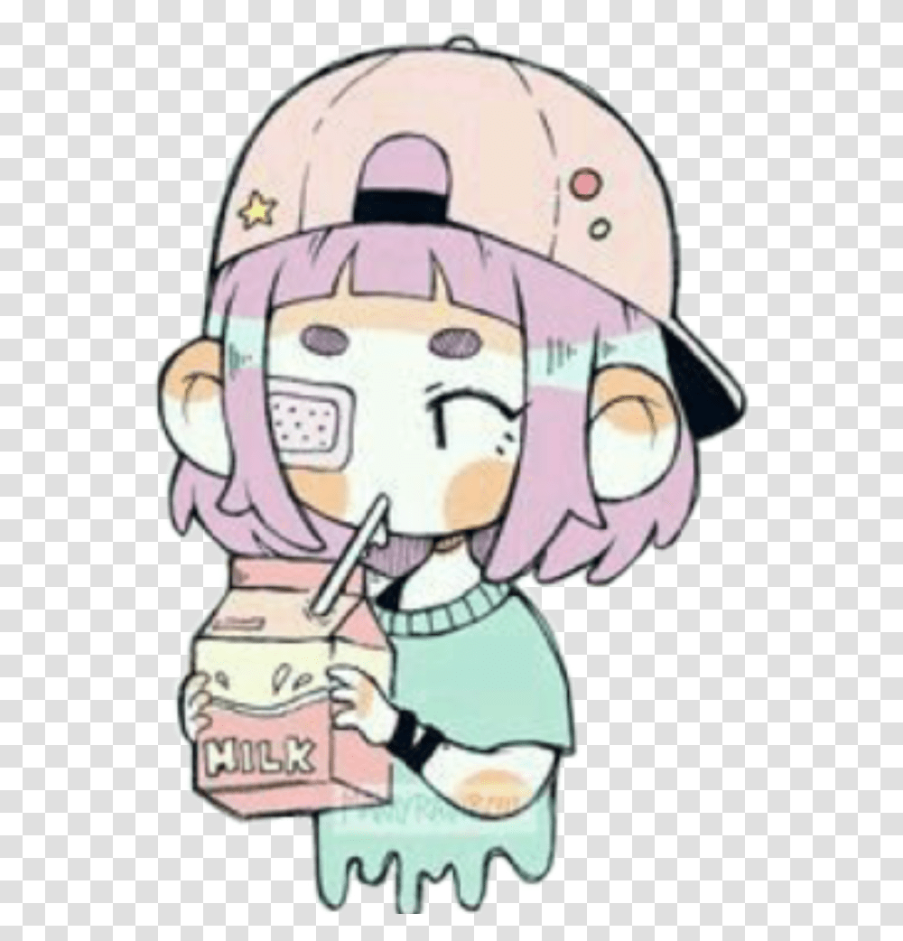 Girl Tumblr Art Interesting Milk Cool Anime Anime Girl Holding Milk, Helmet, Apparel, Soccer Ball Transparent Png