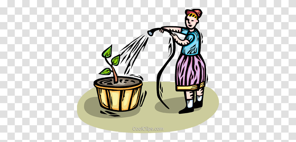 Girl Watering The Flowers Royalty Free Vector Clip Art, Person, Performer, Washing, People Transparent Png