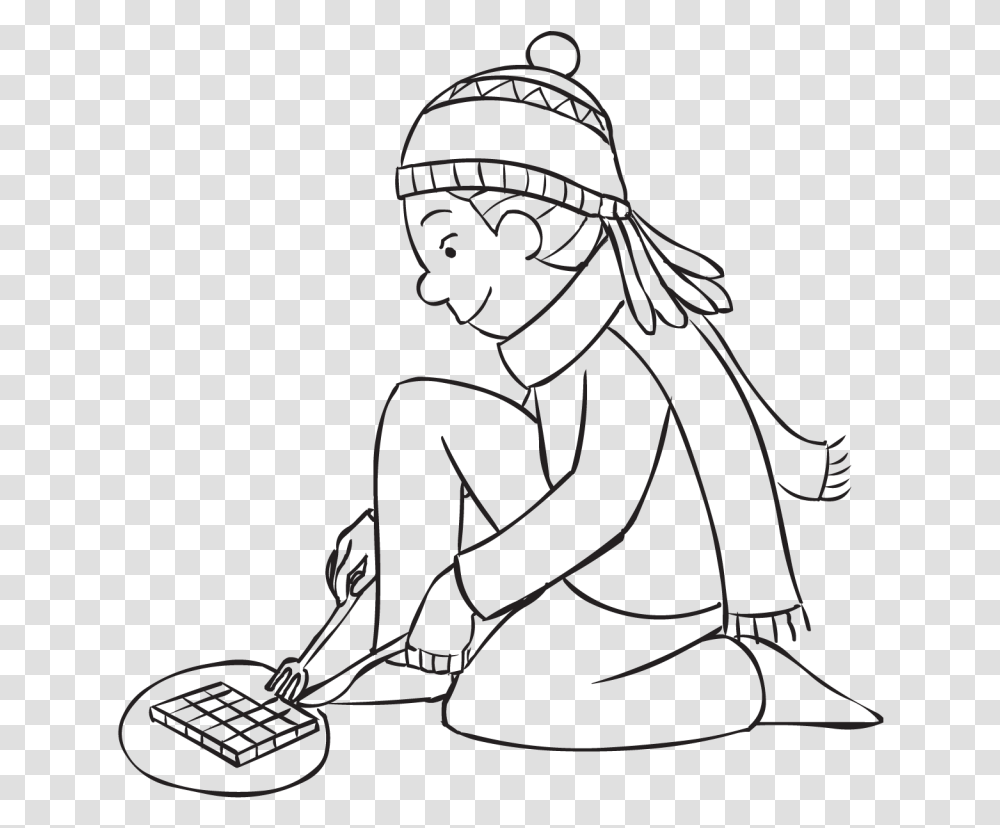Girl Wearing A Beanie Using A Knife And Fork In Game Illustration, Kneeling, Person, Human Transparent Png