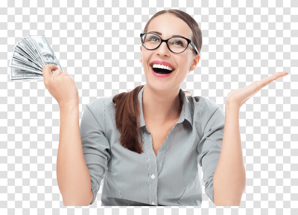 Girl With 100 Dollars Girl, Face, Person, Female, Smile Transparent Png