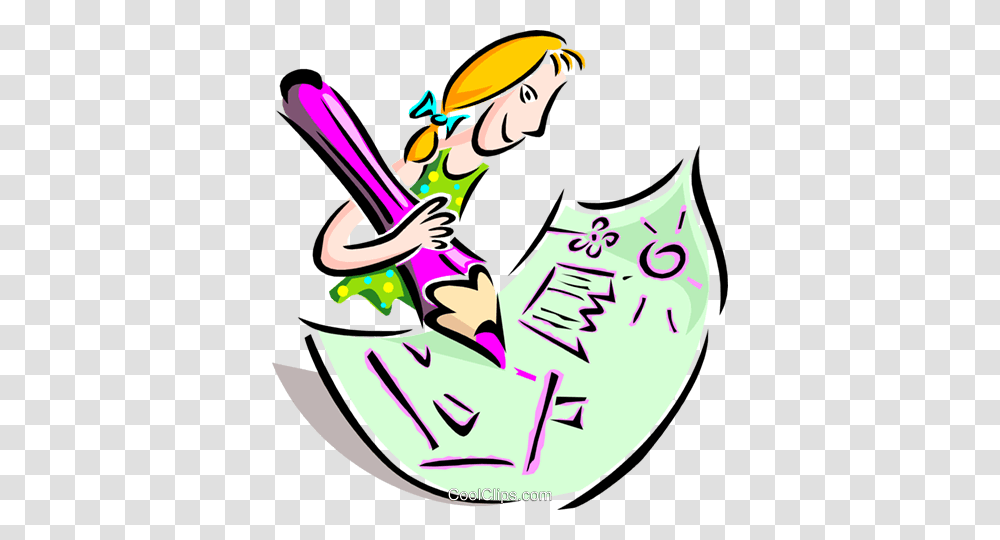 Girl With A Colored Pencil And Drawing Royalty Free Vector Clip, Leisure Activities Transparent Png