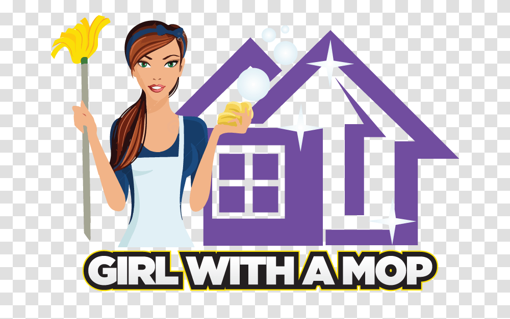 Girl With A Mop Residential And Small Office Cleaning Services, Person, Human, Juggling, Poster Transparent Png