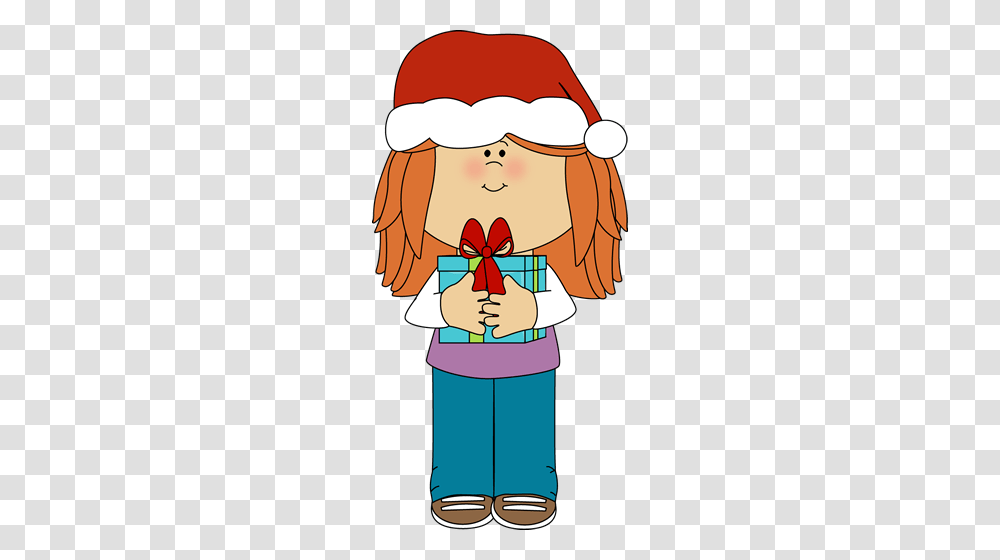 Girl With Christmas Gift Clip Art Transparent Png