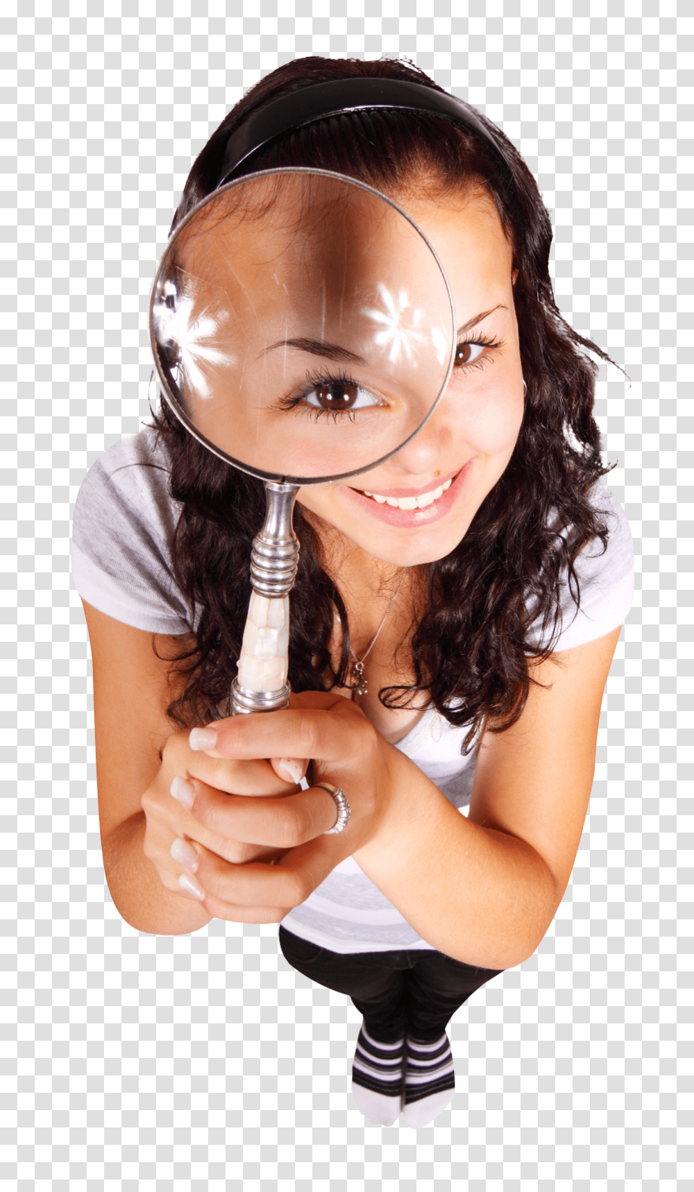 Girl With Magnifying Glass Image, Person, Human, Finger Transparent Png