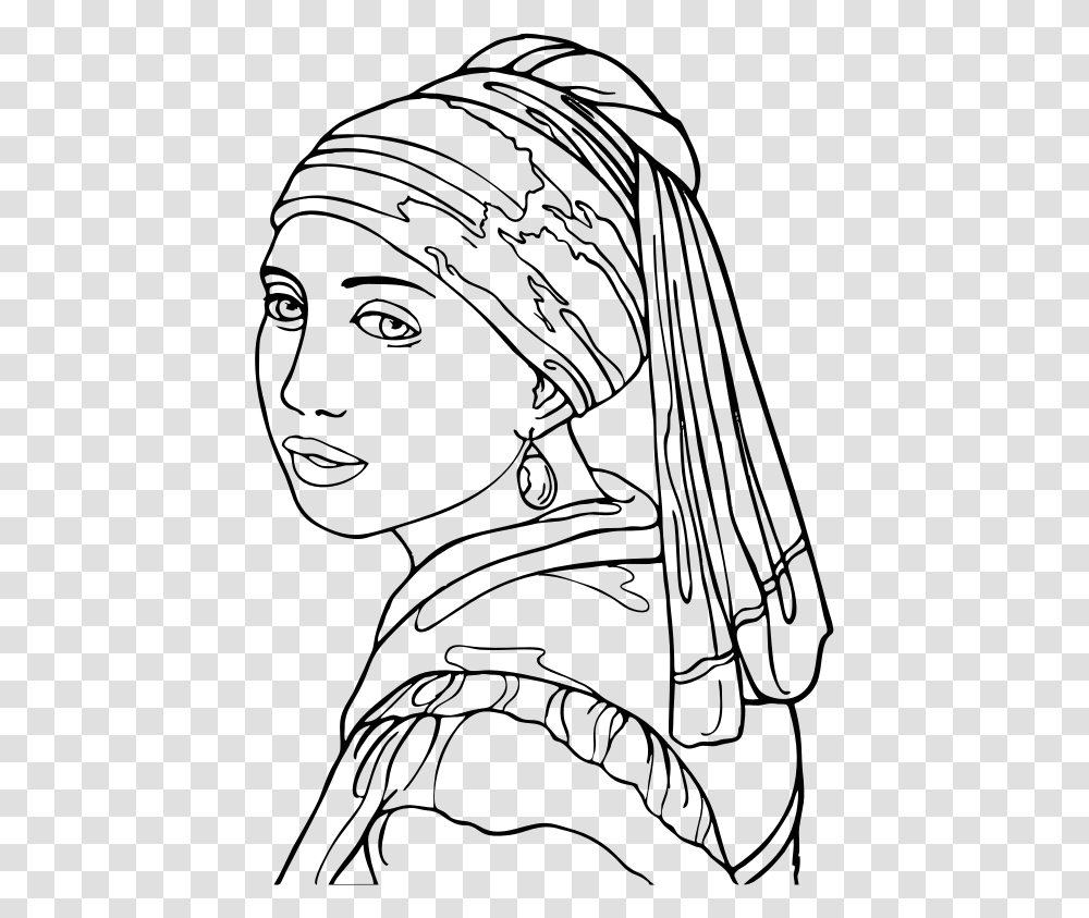 Girl With Pearl Earring By Gimpworkshop Line Art, Person, Face, People, Light Transparent Png