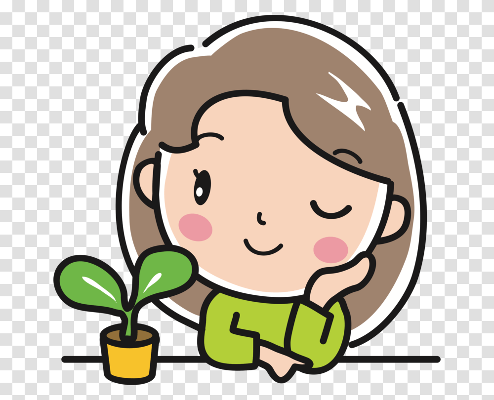 Girl With Plant Line Art Plants Cartoon Human Behavior Free, Sprout, Doodle, Drawing Transparent Png